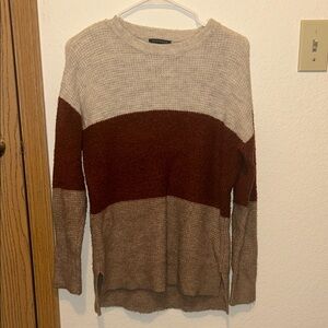 Staccato Women’s Crewneck Sweater Color Block Striped Sweater Cream Brown Tan